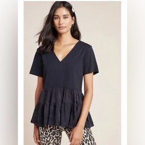 ANTHROPOLOGIE Maeve Black Louisa Tiered Tee Size XS